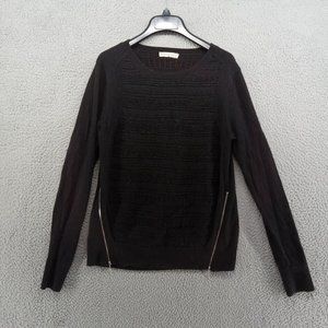Rebecca Taylor Sweater Womens Medium Black‎ Zip Side Accents Textured